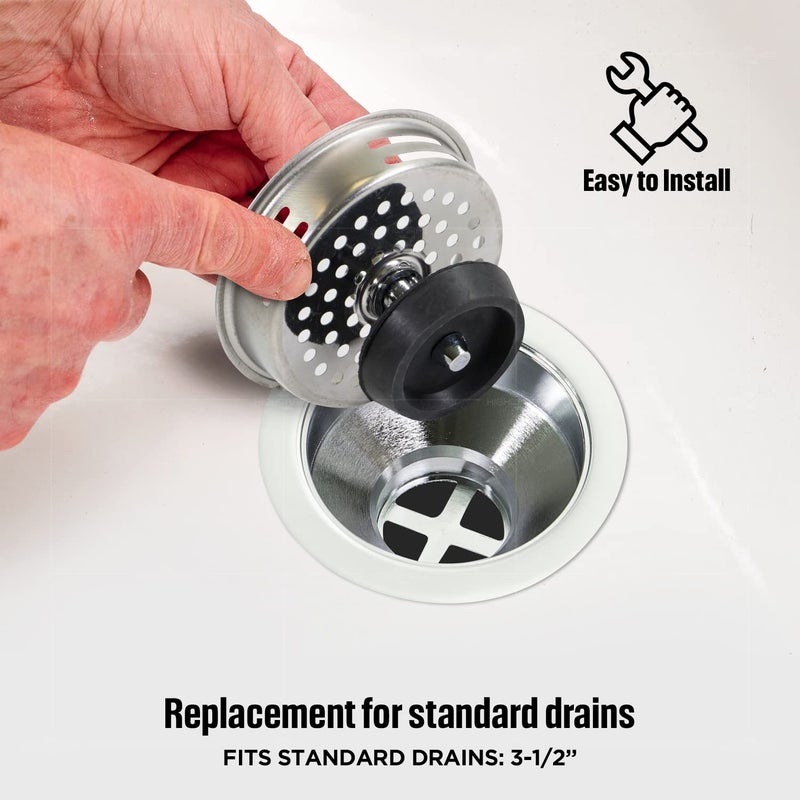 HIGHCRAFT 9843-2 Stainless Steel Kitchen Sink Strainer Basket Replacement for Standard Drains (3-1/2 Inch) -Universal Style Rubber Stopper (Pack of 2) - Image 4